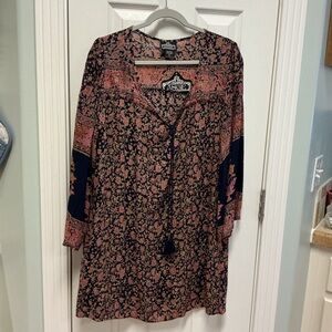 Angie Dress SZ S NWT Boho Floral Mini Tunic Dress Tassels